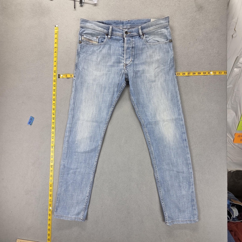 Diesel Jeans Mens 33x32 Blue Tepphar Slim Carrot Light Wash Button Fly 008QS
